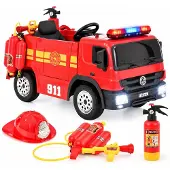 HECHT Kinder-Elektroauto 51818 Feuerwehrauto | 12V 10Ah | Mit Wasserpistole & Blaulicht | Fernbedienung & Bluetooth Kinderfahrzeug Elektroauto