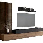 Mirjan 24 Wohnwand Narezi II, Stilvoll Wohnzimmer-Set, TV-Schrank, Modern Mediawand (Nuss Warmia / Schwarz)