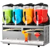 Vevor Slush Maschine 4 x 12 L, Slusheis Eisbereiter 1650 W (kein Eis Nötig), Elektrische Margarita-Maschine mit Selbstreinigungsfunktion, Geeignet für Frozen Margaritas Frappés Milchshakes Shakes