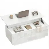 HOMCOM Couchtisch Höhenverstellbar, Wohnzimmertisch mit Hebeplatte, 2 Schublade