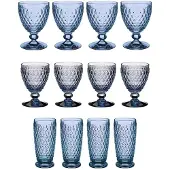 Villeroy & Boch Gläser-Set "Wein- & Longdrinkgläser Boston Coloured 12er Set", blau, B:2cm H:2cm, Glas, Trinkgefäße, Gläser-Set, Spülmaschinenfest