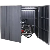 Mendler WPC-Fahrradgarage MCW-J29, Geräteschuppen Fahrradbox, Metall Holzoptik abschließbar 4 Räder 172x213x160cm grau