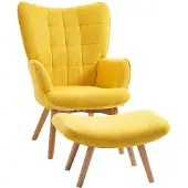 HOMCOM Ohrensessel mit Hocker Sessel mit Cordoptik für Wohnzimmer Gelb