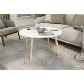 ByLiving Couchtisch LASSE / Melamin weiß, Buche massiv natur / D 80, H 46 cm / skandinavischer Stil