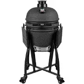 Grill Guru Prime Matt Black Kamado Medium Holzkohlegrill 41 cm mit 2 Rosthöhen, Keramikgehäuse, Thermometer & 4 Rollen