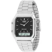 Casio AQ230A-1DMQ Collection Uni Retro Armbanduhr, schwarz/silber