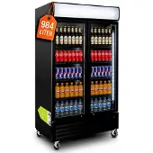 GastroHero Getränkekühlschrank ECO 1000 mit Klapptüren, schwarz, LED-Innenbeleuchtung, Leuchtaufsatz, abschließbar & energieeffizient