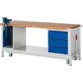 Soennecken Werkbank fahrbar B2000xT700xH880mm RAL 7035/5010 BMP: 40mm 3 Schubladen