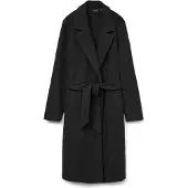 Vero Moda Langmantel "VMFORTUNEAYA SS23 LONG COAT NOOS", Damen, Gr. XS, schwarz, Web, Obermaterial: 100% Polyester, unifarben, knieumspielend, V-Ausschnitt, Mäntel Langmantel, Kunstfaser