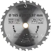 Wolfcraft 1 Akku-Kreissägeblatt HM ø165x20/15,87