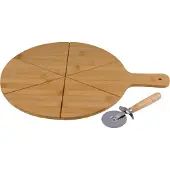 Sonstiges alpina Pizzabrett mit Pizzaschneider Küchen Gadgets aus Bambus - Pizzaschieber mit Messer - Ø 34 cm - Praktisches Design