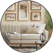 Songmics 76 cm d Spiegel rund, runder Spiegel, Wandspiegel, Metallrahmen, einfache Montage, modern, für Bad, Wohnzimmer, Schlafzimmer, Flur, Eingangsbereich, tintenschwarz LWM103BD03