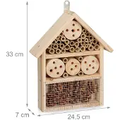 Relaxdays Insektenhotel Bausatz, Insektenhaus für Käfer, Wildbienen & Florfliegen, selber bauen, 33 x 24,5 x 7 cm, natur