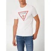 GUESS für Herren. M2YI71I3Z14 Weißes T-Shirt mit dreieckigem Logo (L), Lässig, Baumwolle, Kurzarm