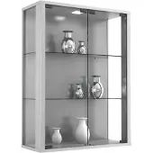 VCM Wandregal "Wandvitrine Hängevitrine Glasvitrine Glas Udina M", silber, B:60cm T:25cm, Regale, Wandregal