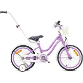 Sun baby Heart Bike Kinderfahrrad für Mädchen 16 Zoll, ab 4 Jahre, mit Stützrädern, abnehmbarer Schubstange, Korb, Klingel, Rücktrittbremse & V-Brake