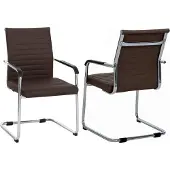 Mendler 2er-Set Besucherstuhl MCW-Q85, Konferenzstuhl Freischwinger, Metall Kunstleder 280 g/m² dunkelbraun