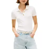 Tommy Hilfiger Poloshirt "GOLD BUTTON SLIM SS POLO", Damen, Gr. XL (46), weiß (ecru), Single Jersey, Obermaterial: 100% Baumwolle, unifarben, slim fit, Shirts Poloshirt