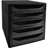Exacompta ECOBOX Schubladenbox Schwarz, 5 offene Schubladen für A4/A4+, leiser Auszug mit Sicherheitsstopp, kompakt