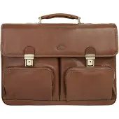 Piké Aktentasche PIKÉ "PIKÉ Herren, Damen echt Leder", Damen, Gr. B/H/T: 42cm x 32cm x 13cm onesize, braun, Leder, glänzend, Taschen Aktentasche, echt Leder