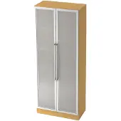 Hjh OFFICE PRO SIGNA G 7100G CE - Buche/Silber 5 OH Schrank mit Milchglastüren Chromgriff Metall