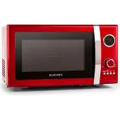 Klarstein Fine Dinesty 2-in-1 Mikrowelle - Retro Mikrowellenofen mit Grill, Metall-Gehäuse, 23L Garraum, 800W Mikrowellenleistung, 1000W Grillleistung, Timer, 12 Programme, LCD-Anzeige, rot