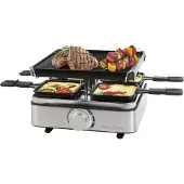 ProfiCook Raclette 4 Personen | inkl. 4 Pfännchen und 4 Holzspachtel | Wendegussplatte | Raclette 4 Pfännchen | 800W | PC RG 1301