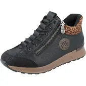 Rieker Sneaker "Ready2GO", Damen, Gr. 39, wärmend, schwarz (schwarz, leo), Lederimitat, Textil, Schuhe Sneaker, Schnürboots, High Top Sneaker, Stiefelette mit Soft-Einlage