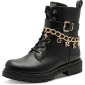 Marco Tozzi Schnürstiefelette BY GMK, Damen, Gr. 36, Textil, schwarz, Lederimitat, Schuhe Schnürstiefelette, Blockabsatz, Schnürboots mit edler Zierkette mit GMK-Lettern