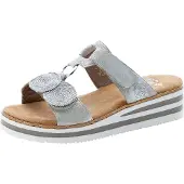 Rieker Pantolette , Damen, Gr. 43, Synthetik, silber (silberfarben), Lederimitat, metallic, Schuhe Pantolette, Keilabsatz, Sommerschuh, Schlappen für den Sommer, Topseller