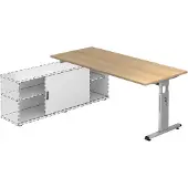 Hammerbacher Anbauschreibtisch T-Fuß 180x80cm Eiche/Silber