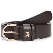 Tommy Hilfiger Ledergürtel "ESSENTIAL EFFORTLESS 2.5 cm breit GOLD" Logoemblem, weiche Haptik, ovale Einfachdornschließe