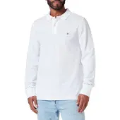 Gant für Herren. 2230 Shield Piqué-Poloshirt weiß (S), Lässig, Baumwolle, Langarm