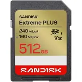 SanDisk SDXC Extreme PLUS 512GB (UHS-I, V30, U3, R240 MB/s / W160MB/s, 4K UHD)