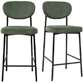 Miliboo - Barhocker aus kordiertem Samt in Khakigrün H65 cm (2er-Set) BREKA