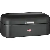 Wesco Brotkasten "Grandy - Brotdose", schwarz (mattschwarz), B:25,5cm H:16,5cm L:41cm, Stahlblech, Lebensmittelaufbewahrungsbehälter, Brotkasten, Lüftungslöcher auf der Rückseite, Metallschaniere