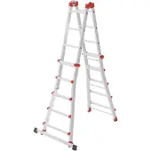 Hailo M80 Alu-Multifunktionsleiter - Schiebeleiter 4 x 5 Sprossen belastbar bis 150 kg - Sicherheitsgelenke und Rastgriffe - sprossenweise höhenverstellbar - Mehrzweckleiter rostfrei - Silber