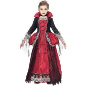Finidi Vampirin Kleid mit Unterrock und Reifrock, Halsband mit Stein