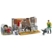 BRUDER Spielset - bworld - Stall m. Bauer, Kuh & Kalb - 62611 - - One Size - Spielzeug