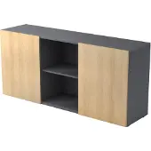 Hjh OFFICE PRO KAPA 1780 | Sideboard | mit Schwebetüren - Sideboard Graphit/Eiche
