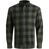 Jack & Jones Langarmhemd "JJEGINGHAM TWILL SHIRT L/S NOOS", Herren, Gr. S, N-Gr, schwarz (olivgrün, schwarz), Web, Obermaterial: 100% Baumwolle, kariert, slim fit, Rundhals, Hemden Langarmhemd