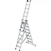 MUNK Günzburger Steigtechnik MUNK Stufen- Mehrzweckleiter mit Wandlaufrollen und Nivello Traverse 3x7 Stufen
