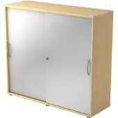 Hjh OFFICE PRO BETA 1753S - Ahorn/Silber 3 OH Schiebetürenschrank Bogengriff Metall