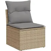 vidaXL 3-tlg. Garten-Sofagarnitur mit Kissen Beige Poly Rattan