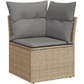 vidaXL 5-tlg. Garten-Sofagarnitur mit Kissen Beige Poly Rattan
