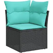 vidaXL 9-teiliges Gartensofa-Set mit Kissen, schwarzes Polyrattan