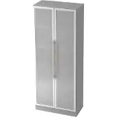 Hjh OFFICE PRO SIGNA G 7100G RE - Grau/Silber 5 OH Schrank mit Milchglastüren Relinggriff Kunststoff