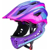 RockBros Kinderfahrradhelm mit abnehmbarem Maul Größe S - lila-rosa