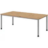Froschkönig24 Schreibtisch H-Serie | 4-Fuß-Gestell | höheneinstellbar | extrem stabil, Größe Tischplatte:200 x 100 cm, Farbe Tischplatte:Asteiche, Farbe Gestell:Silber