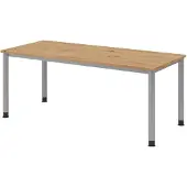 Froschkönig24 Schreibtisch H-Serie | 4-Fuß-Gestell | höheneinstellbar | extrem stabil, Größe Tischplatte:180 x 80 cm, Farbe Tischplatte:Asteiche, Farbe Gestell:Silber